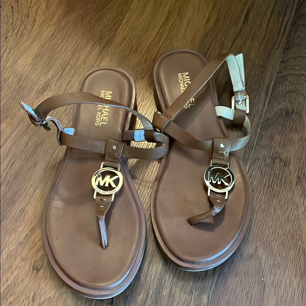 Michael Kors Brown Sandals with Gold Logo